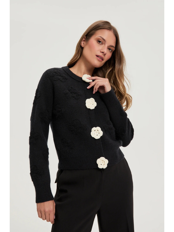 Moodo Čierny kardigán s kvetinovým motívom Moodo