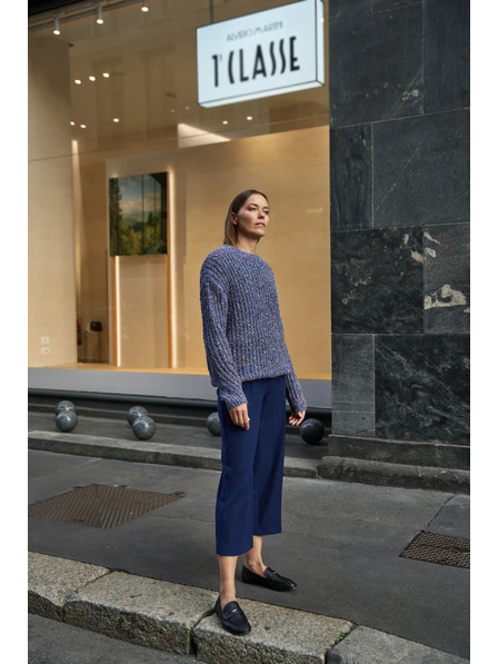 Moodo Sveter zdobený farebnou niťou tmavo modrý Moodo