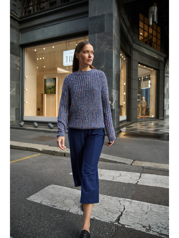 Moodo Sveter zdobený farebnou niťou tmavo modrý Moodo