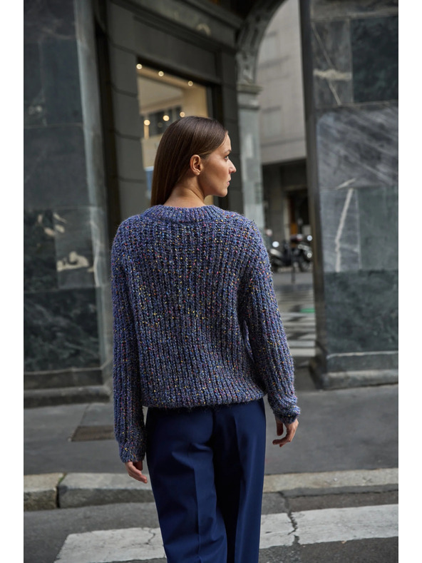 Moodo Sveter zdobený farebnou niťou tmavo modrý Moodo