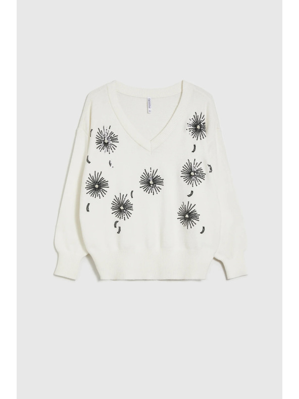 Moodo Biely sveter s flitrami Moodo