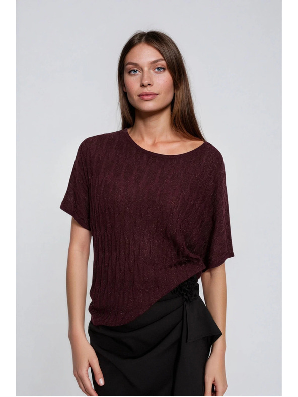 Moodo Hnedý sveter s krátkymi rukávmi Moodo