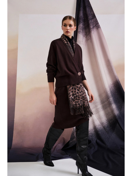 Moodo Hnedý kardigán s ozdobným gombíkom Moodo