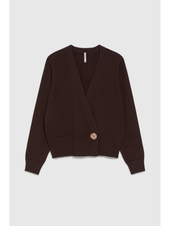 Moodo Hnedý kardigán s ozdobným gombíkom Moodo