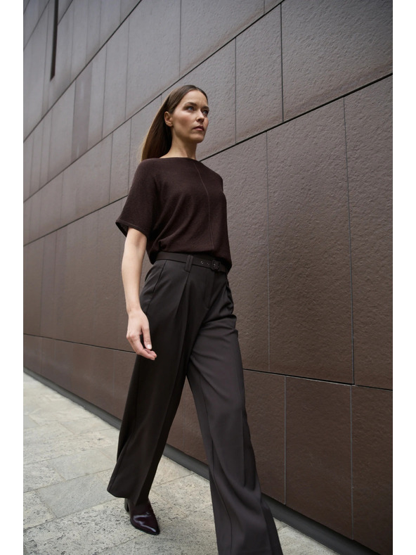 Moodo Hnedý sveter s krátkymi rukávmi Moodo