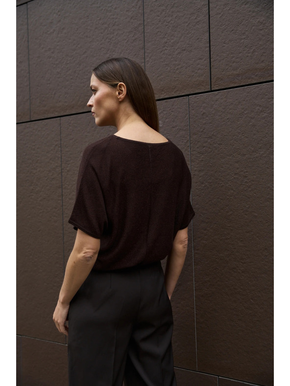 Moodo Hnedý sveter s krátkymi rukávmi Moodo