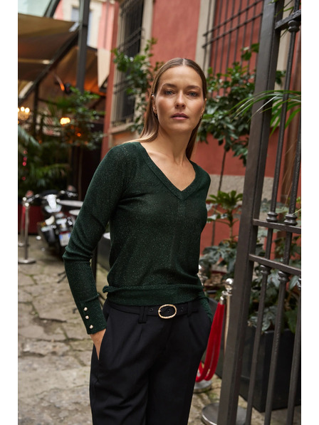 Moodo Zelený sveter s metalickým vláknom Moodo