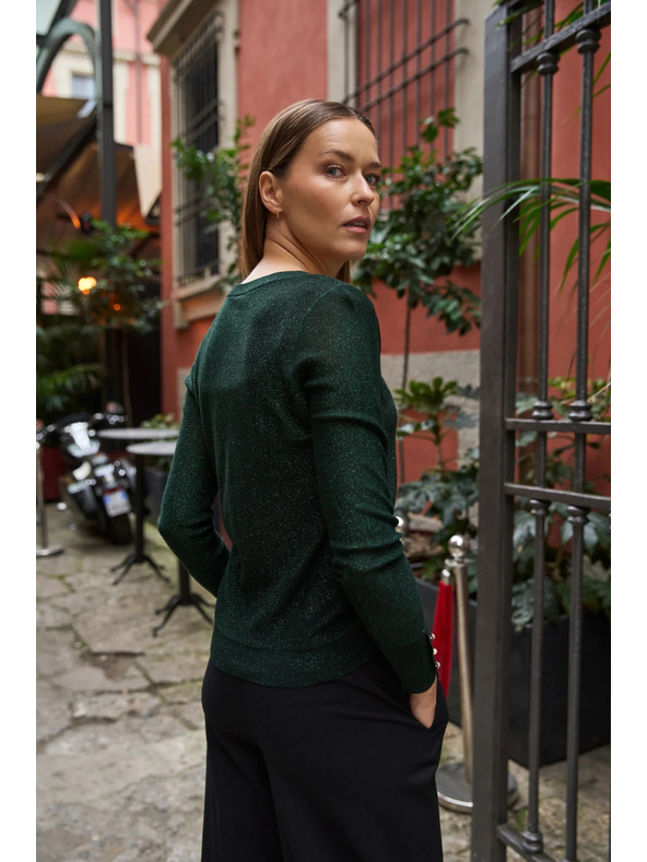 Moodo Zelený sveter s metalickým vláknom Moodo