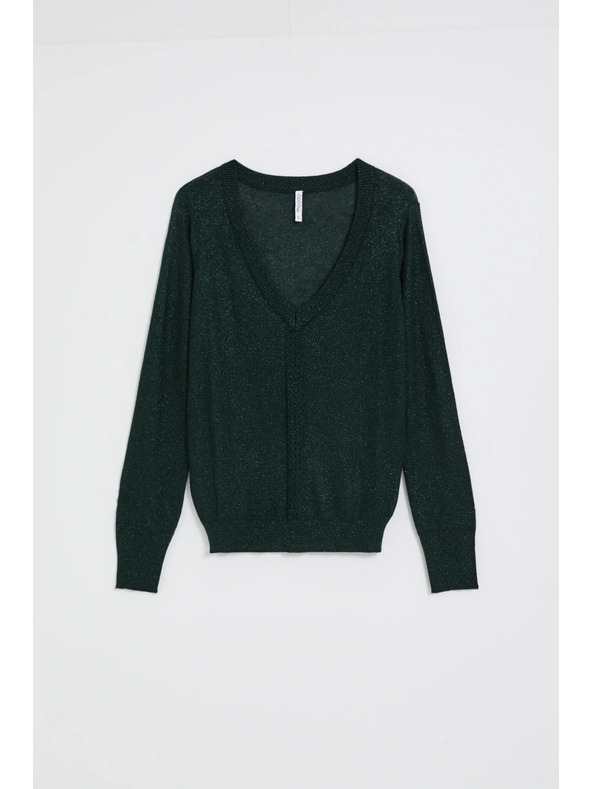 Moodo Zelený sveter s metalickým vláknom Moodo