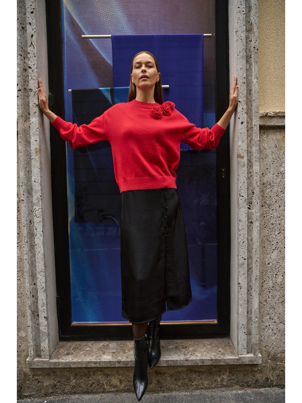 Moodo Sveter s ružou červený Moodo