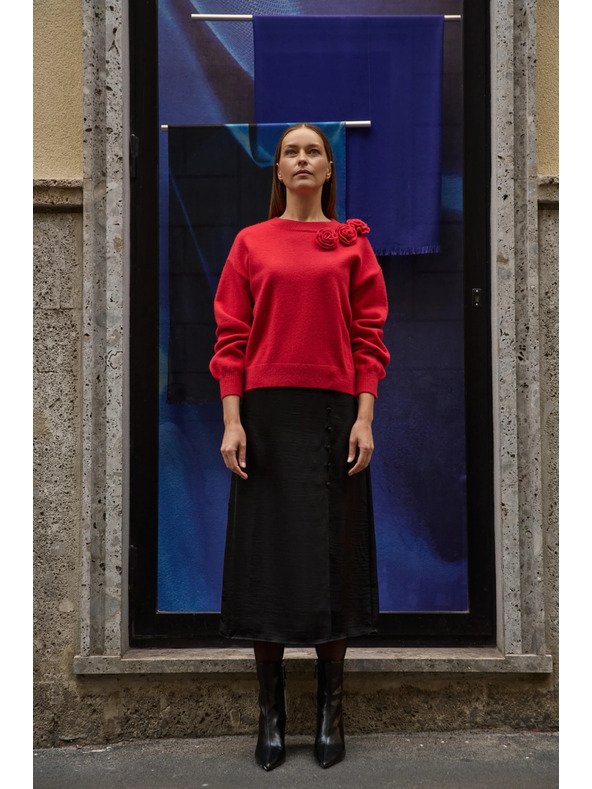 Moodo Sveter s ružou červený Moodo