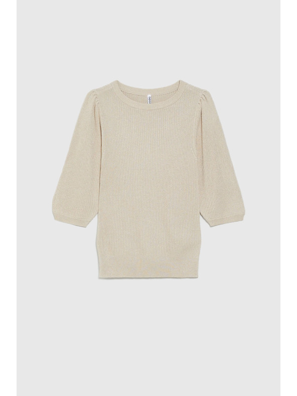 Moodo Rebrovaný sveter s nadýchanými rukávmi béžový Moodo