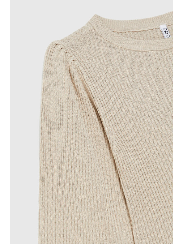 Moodo Rebrovaný sveter s nadýchanými rukávmi béžový Moodo