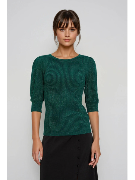 Moodo Zelený sveter s nafúknutými rukávmi Moodo