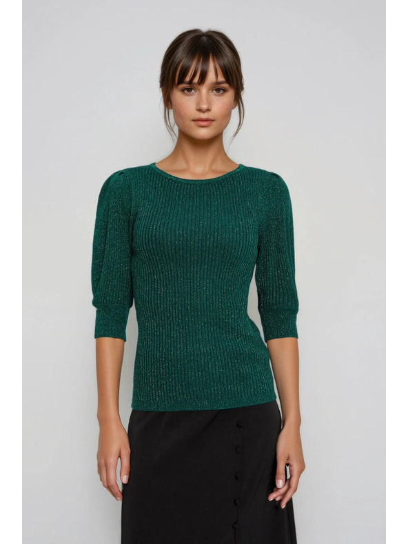 Moodo Zelený sveter s nafúknutými rukávmi Moodo