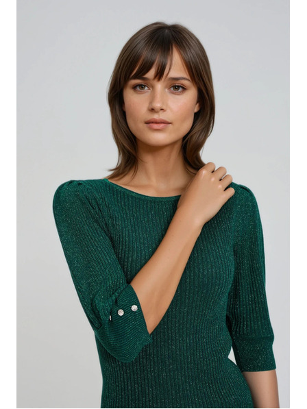 Moodo Zelený sveter s nafúknutými rukávmi Moodo