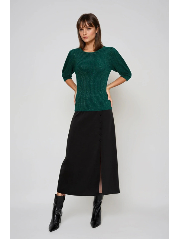 Moodo Zelený sveter s nafúknutými rukávmi Moodo