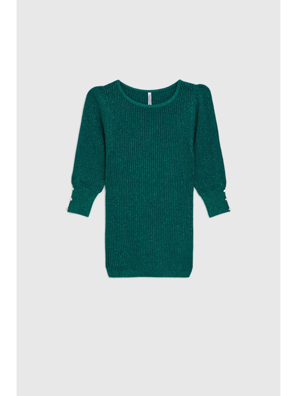 Moodo Zelený sveter s nafúknutými rukávmi Moodo