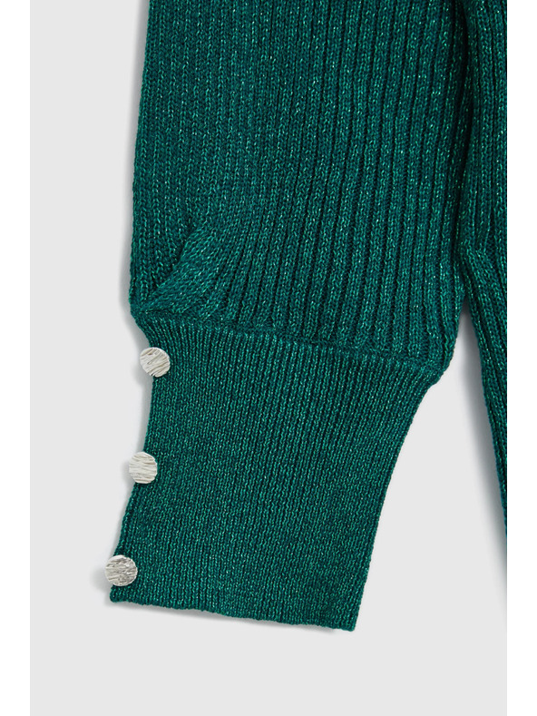 Moodo Zelený sveter s nafúknutými rukávmi Moodo