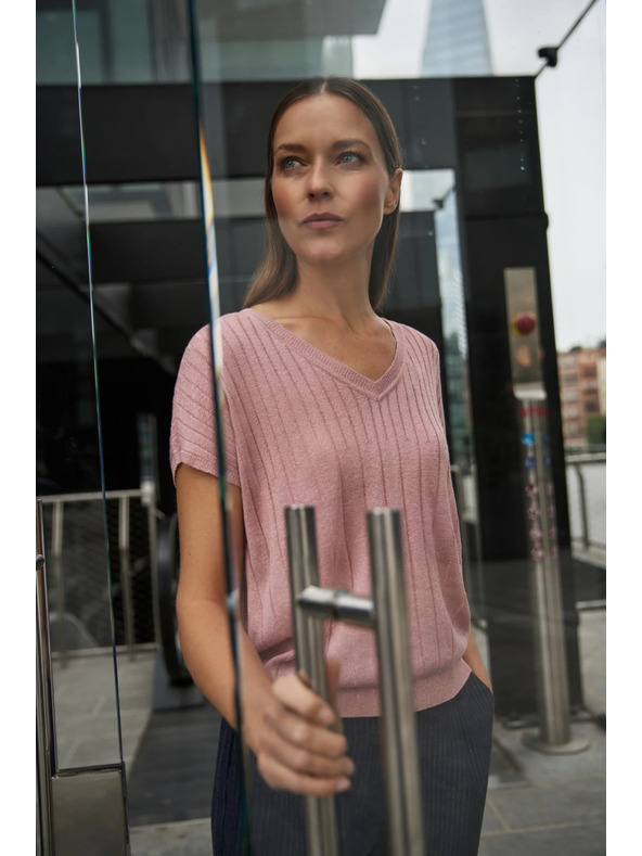 Moodo Ružový sveter s krátkymi rukávmi Moodo