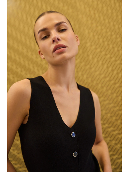 Moodo Pletená čierna vesta Moodo