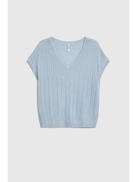 Moodo Svetlo modrý sveter s krátkymi rukávmi Moodo