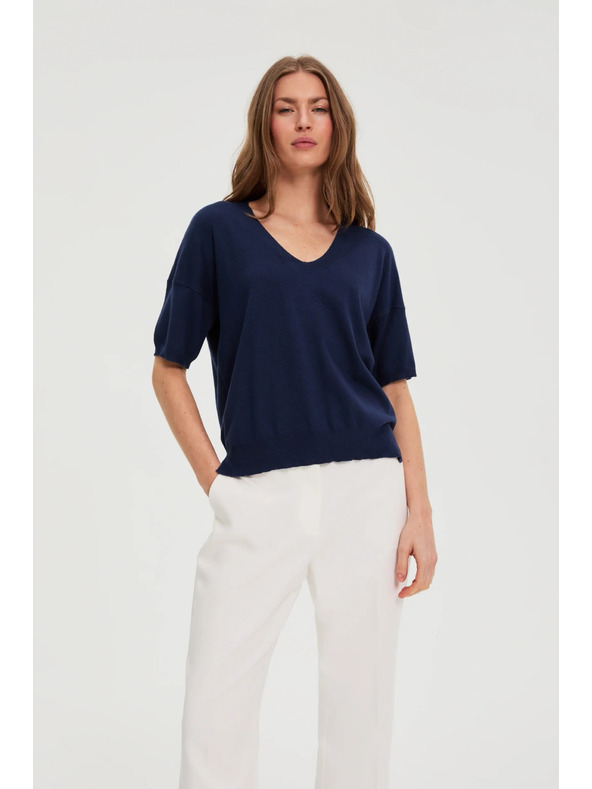 Moodo Tmavo modrý sveter s krátkymi rukávmi Moodo