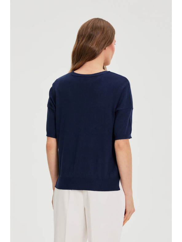 Moodo Tmavo modrý sveter s krátkymi rukávmi Moodo