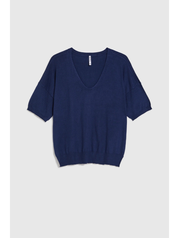 Moodo Tmavo modrý sveter s krátkymi rukávmi Moodo