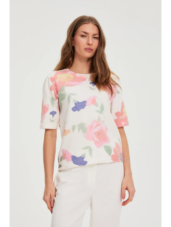 Moodo Sveter s kvetinovým vzorom biely Moodo