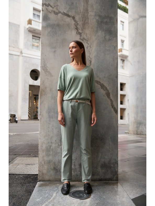 Moodo Olivový sveter s krátkymi rukávmi Moodo