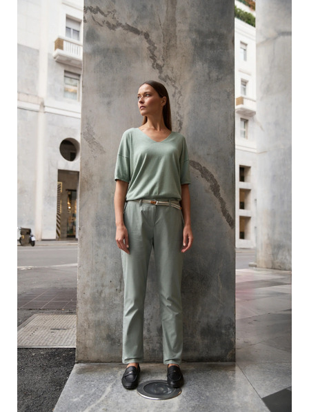 Moodo Olivový sveter s krátkymi rukávmi Moodo