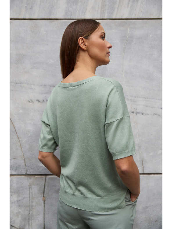 Moodo Olivový sveter s krátkymi rukávmi Moodo