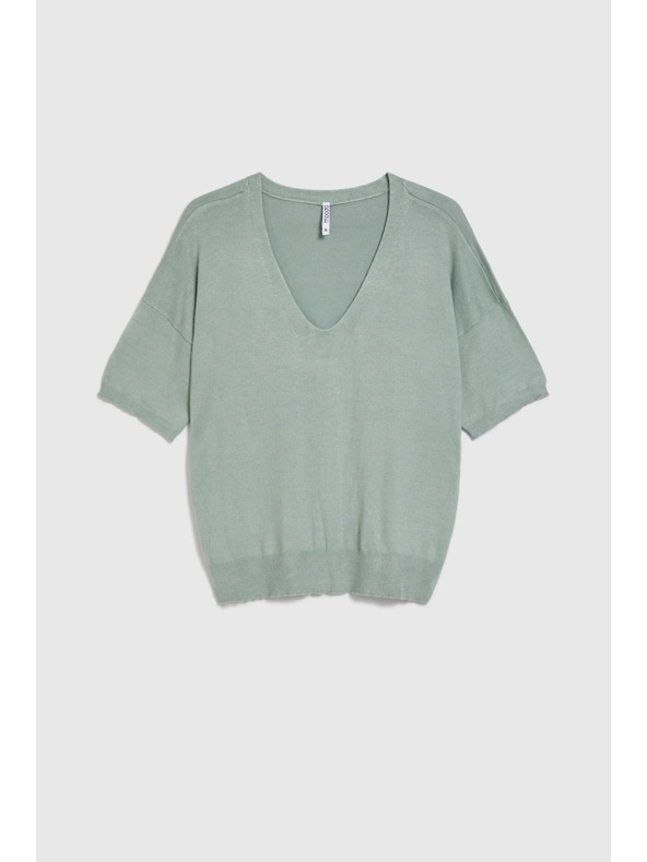 Moodo Olivový sveter s krátkymi rukávmi Moodo