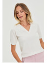 Moodo Biely sveter s krátkymi rukávmi a výstrihom do V Moodo