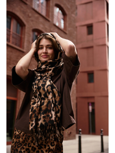 Moodo Šál v leopardím vzore so strapcom hnedý Moodo
