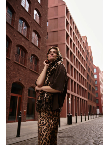 Moodo Šál v leopardím vzore so strapcom hnedý Moodo
