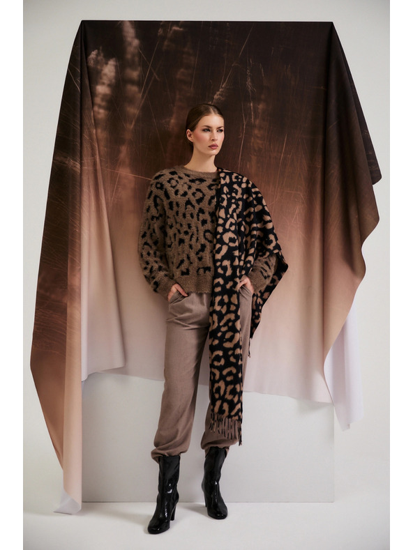 Moodo Hnedý šál s leopardím vzorom Moodo