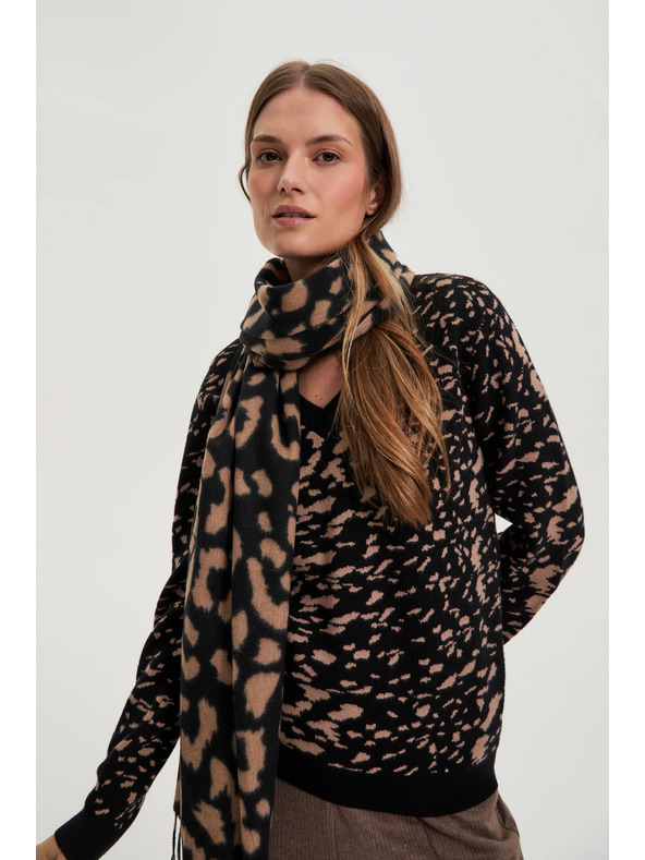 Moodo Hnedý šál s leopardím vzorom Moodo