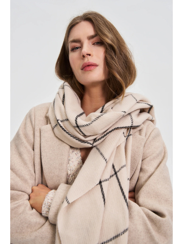 Moodo Šál vo štvorčekoch so strapcami béžový Moodo