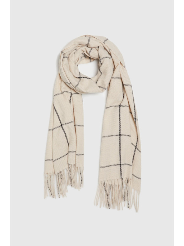 Moodo Šál vo štvorčekoch so strapcami béžový Moodo