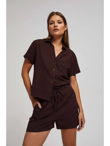 Moodo Hladké šortky so zaväzovaním tmavo hnedé Moodo