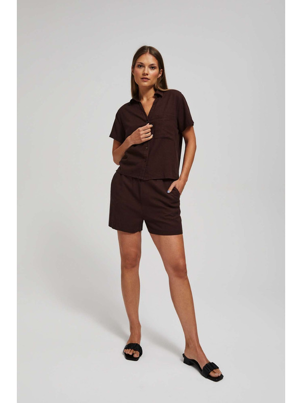 Moodo Hladké šortky so zaväzovaním tmavo hnedé Moodo