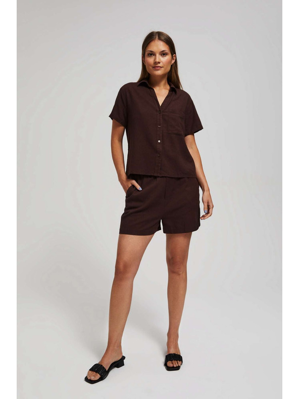 Moodo Hladké šortky so zaväzovaním tmavo hnedé Moodo