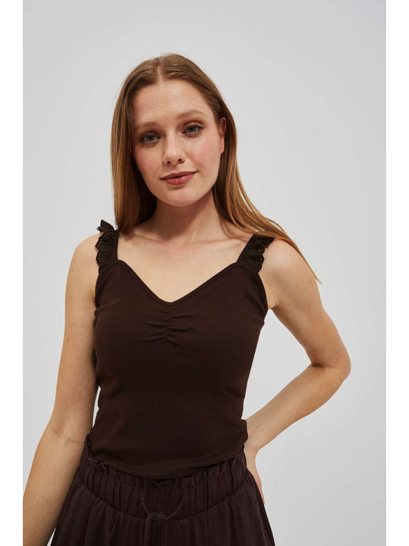 Moodo Tmavohnedý top s ozdobnými ramienkami Moodo