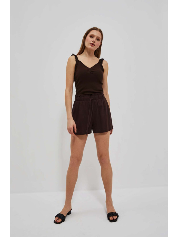 Moodo Tmavohnedý top s ozdobnými ramienkami Moodo