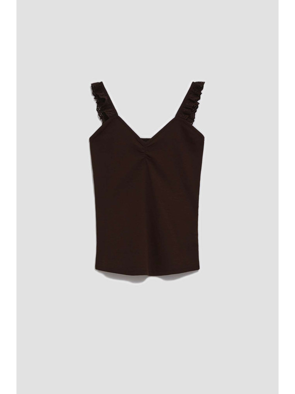 Moodo Tmavohnedý top s ozdobnými ramienkami Moodo