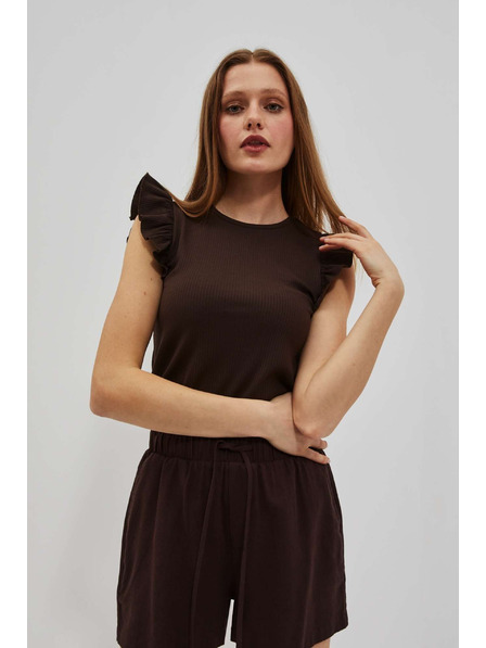 Moodo Tmavo hnedá blúzka s volánmi na ramenách Moodo