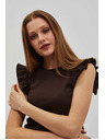 Moodo Tmavo hnedá blúzka s volánmi na ramenách Moodo
