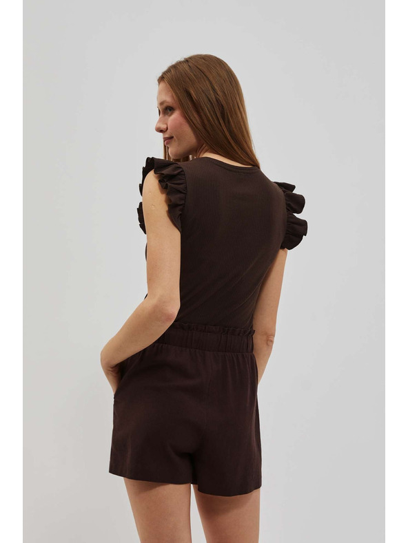 Moodo Tmavo hnedá blúzka s volánmi na ramenách Moodo